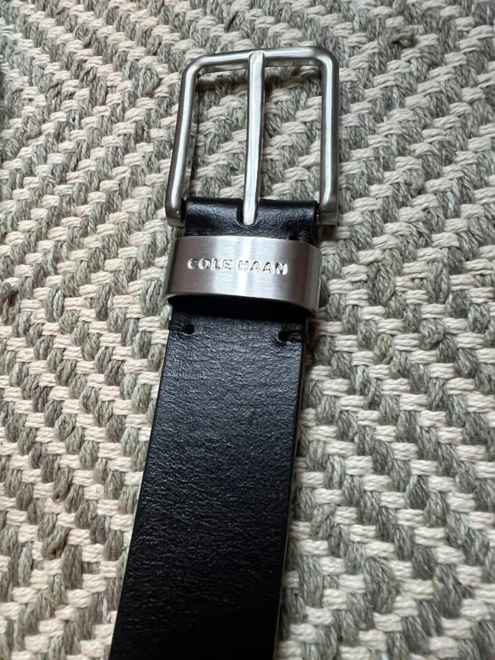 Cole Haan‎ Men's Black Genuine Leather Belt 40/100 Silver Keeper Buckle Dress